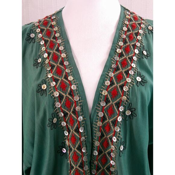 Double D Ranch Emerald Green Western Open Cardigan w/Kimono Sleeves Large - Picture 2 of 8
